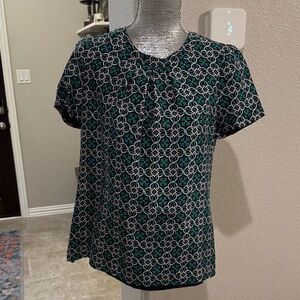J. Crew‎ Green and White Floral Blouse